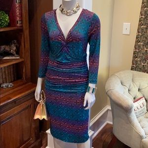 Gathered v-neck fully lined dress